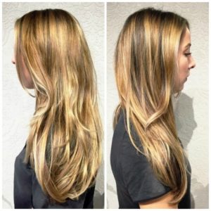 A blonde balyage and angular layers make this look ultra-wearable! 